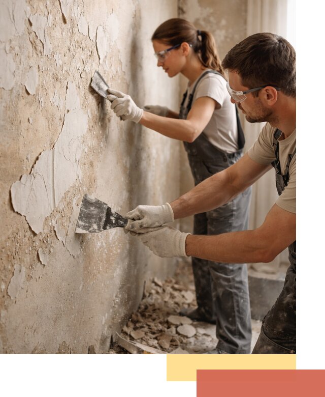 Снятие старой шпаклевки и подготовка поверхностей в юбилейном