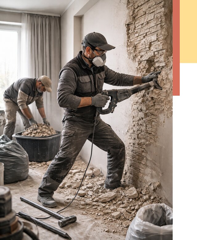 Демонтаж декоративного камня в юбилейном от 1494 руб/м² — быстро и недорого | ОТДЕЛОЧНИК-Юбл