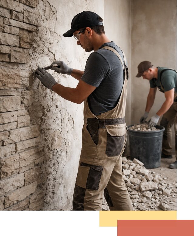 Демонтаж декоративного камня в юбилейном профессионально и безопасно