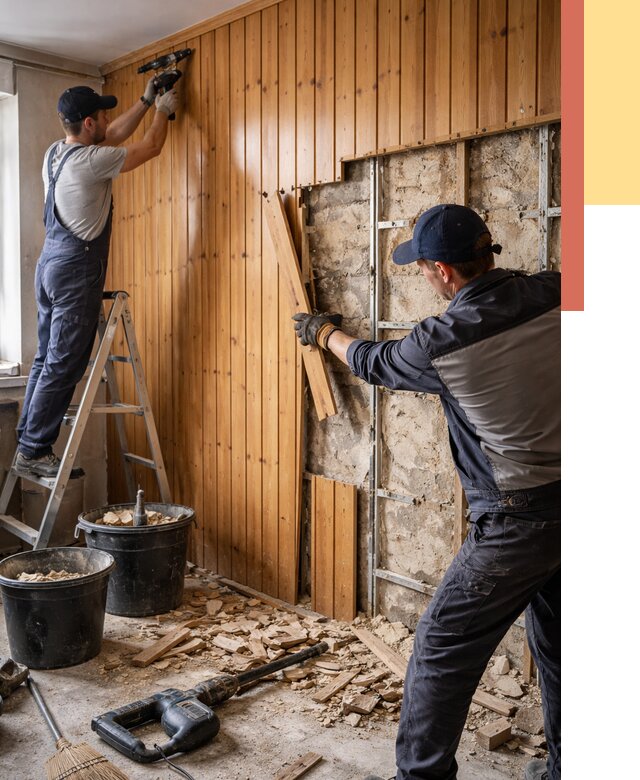 Демонтаж вагонки со стен в юбилейном от 1494 руб. — снятие, удаление, срочно | ОТДЕЛОЧНИК-Юбл