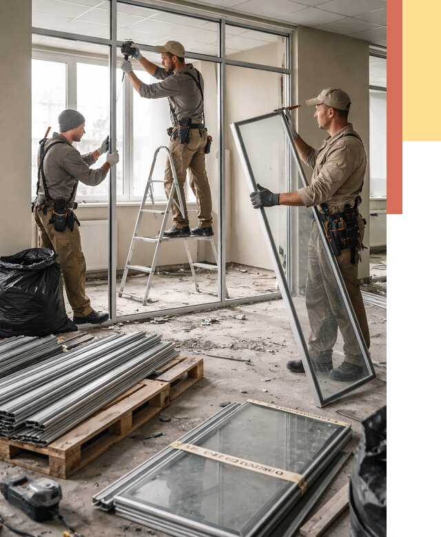 Демонтаж алюминиевых перегородок в юбилейном от 4327 руб. — быстро и недорого | ОТДЕЛОЧНИК-Юбл