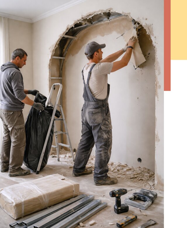 Демонтаж арки из гипсокартона в юбилейном от 3606 руб. — услуги под ключ | ОТДЕЛОЧНИК-Юбл