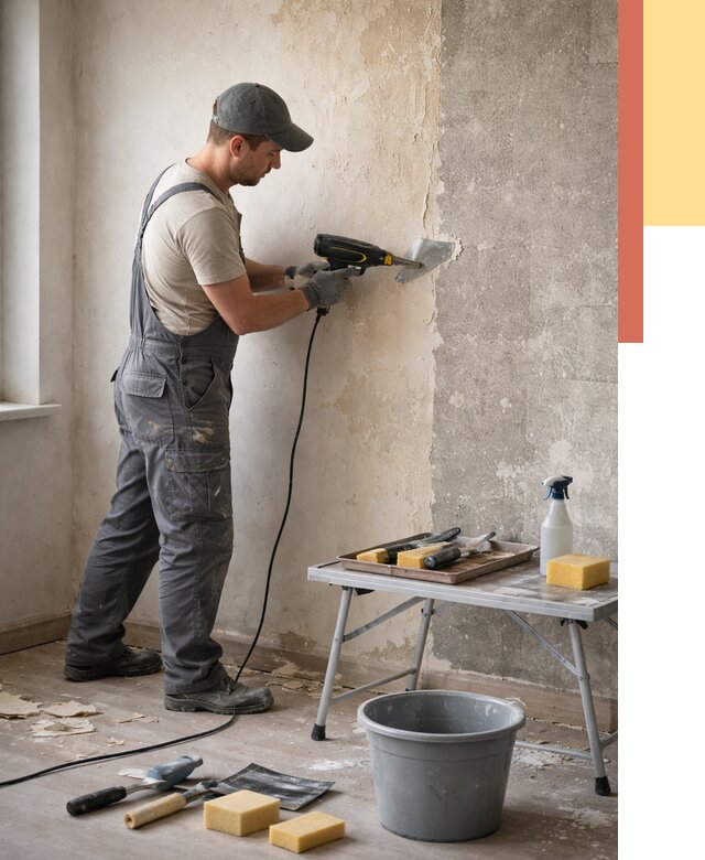 Очистка стен от клея в юбилейном от 1906 руб. — снятие и удаление клея со стен | ОТДЕЛОЧНИК-Юбл