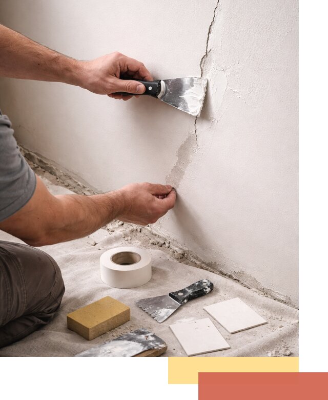 Заделка трещин и сколов в стенах и потолках в юбилейном