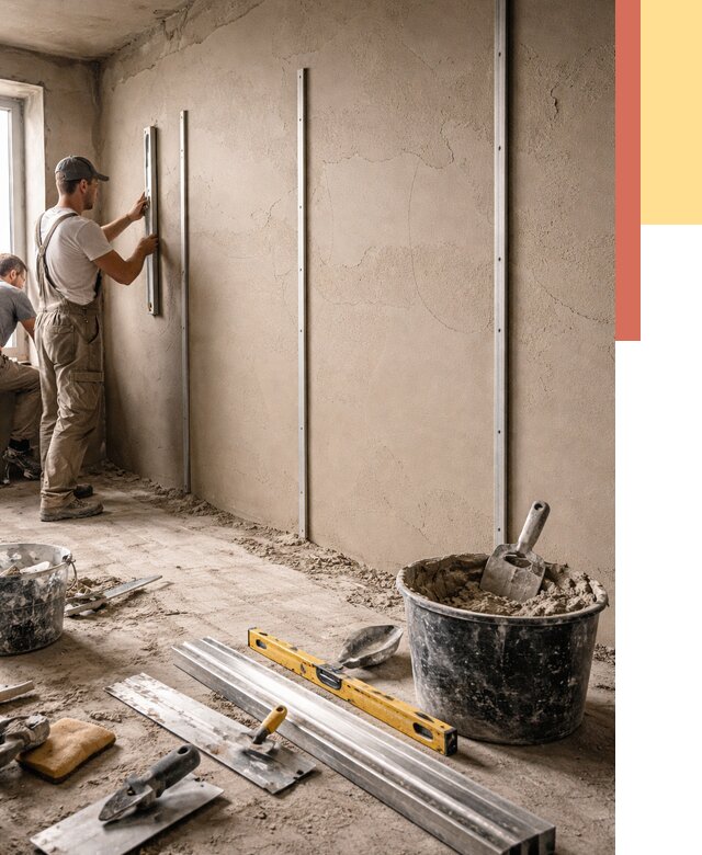 Штукатурка стен по маякам в юбилейном от 5667 руб./м² — выравнивание под ключ | ОТДЕЛОЧНИК-Юбл