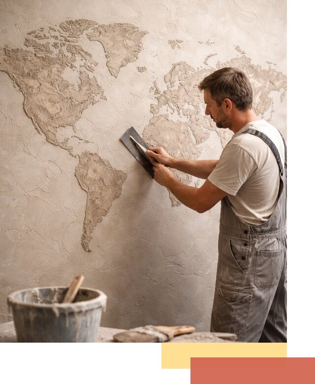 Декоративная штукатурка «Карта мира» под ключ в юбилейном