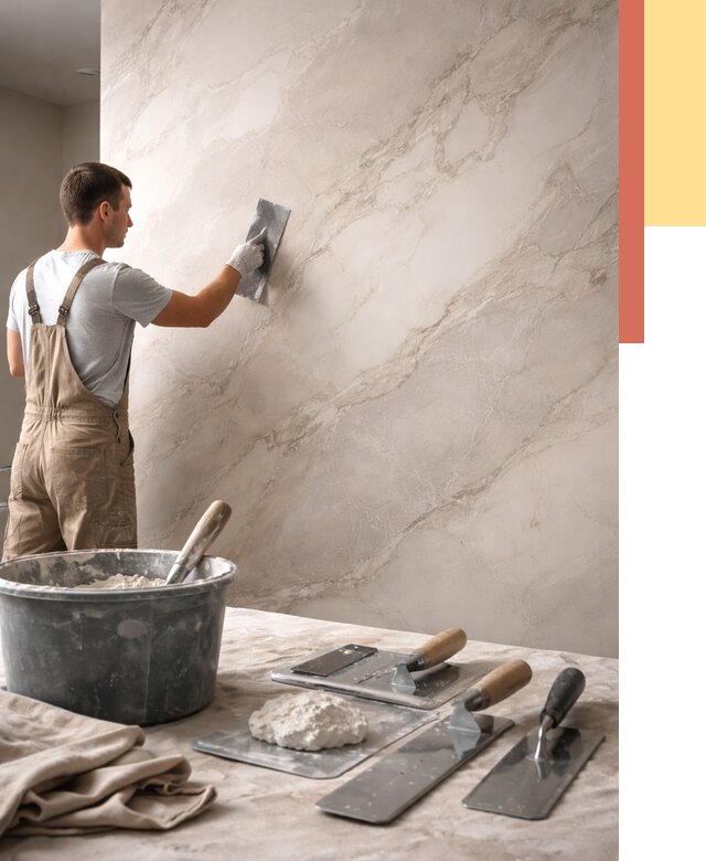 Декоративная штукатурка под мрамор в юбилейном от 2885 руб./м² — быстро и недорого | ОТДЕЛОЧНИК-Юбл