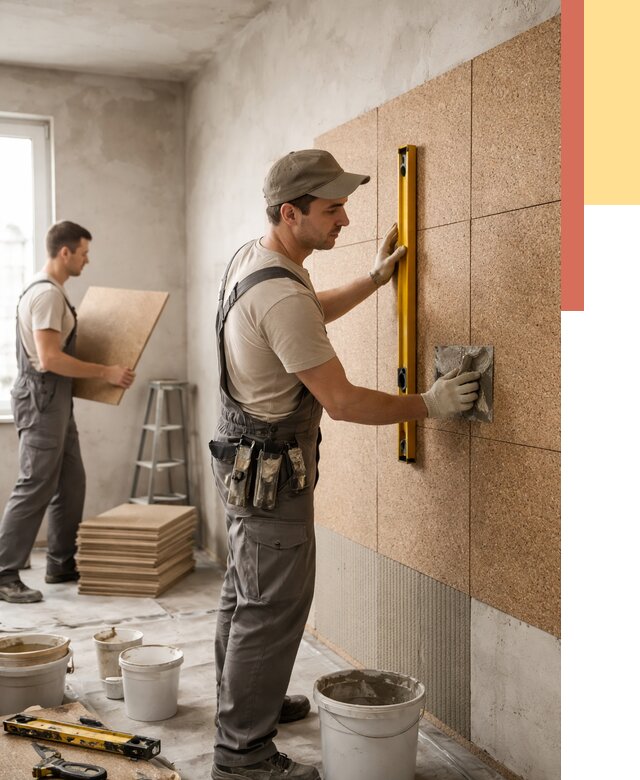 Монтаж пробковых панелей на стены в юбилейном от 3606 руб. — ОТДЕЛОЧНИК-Юбл