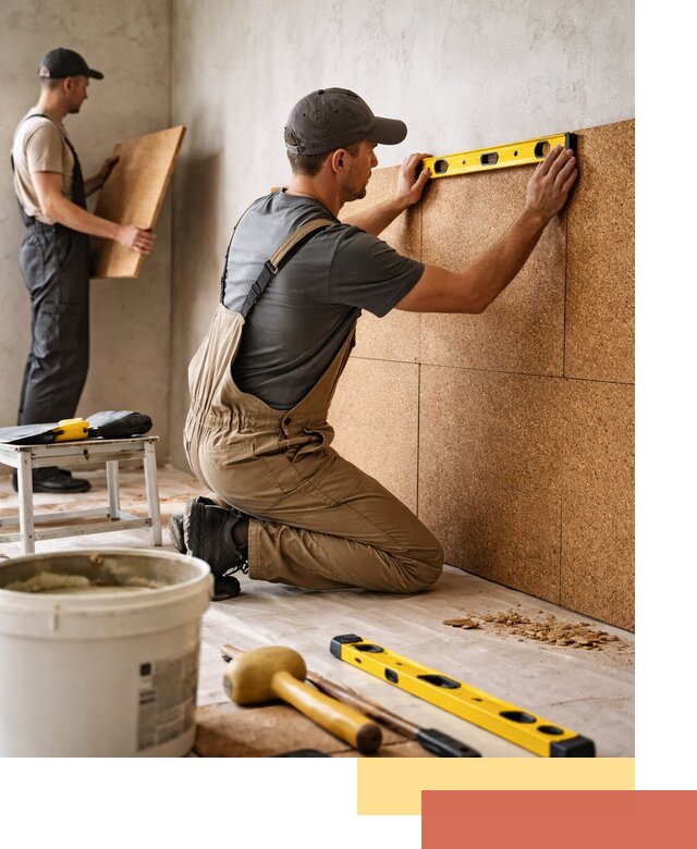 Монтаж пробковых панелей на стены в юбилейном быстро и качественно