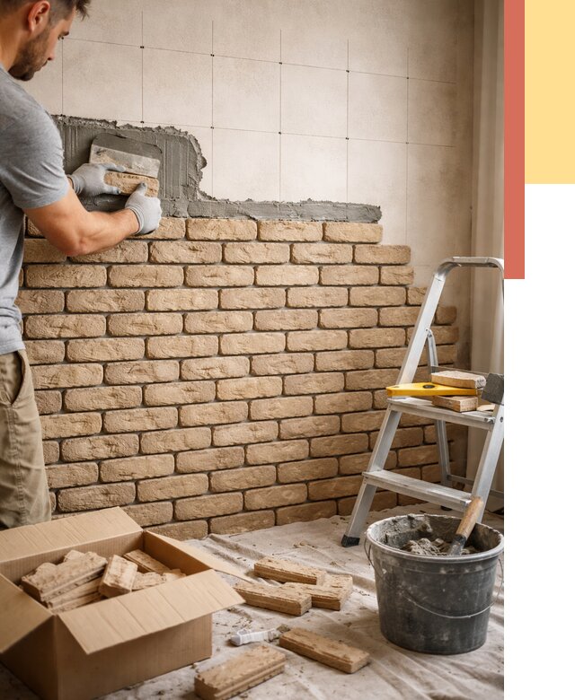 Монтаж декоративного кирпича в юбилейном от 3297 руб./м² — быстро и недорого | ОТДЕЛОЧНИК-Юбл