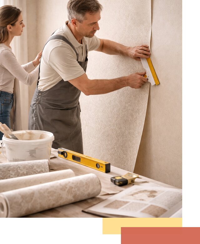 Поклейка обоев с подбором рисунка в юбилейном