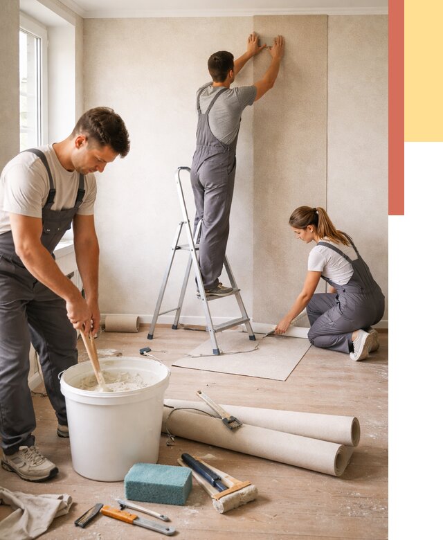 Оклейка стен обоями в юбилейном от 3606 руб/м2 — быстро и недорого | ОТДЕЛОЧНИК-Юбл