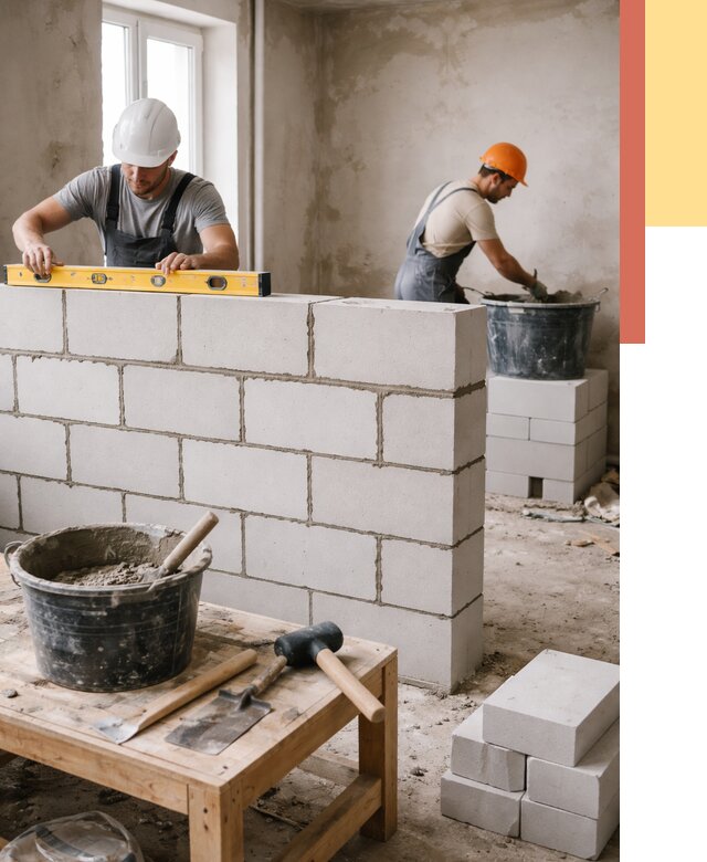 Кладка перегородок из газобетона в юбилейном от 3297 руб. под ключ | ОТДЕЛОЧНИК-Юбл