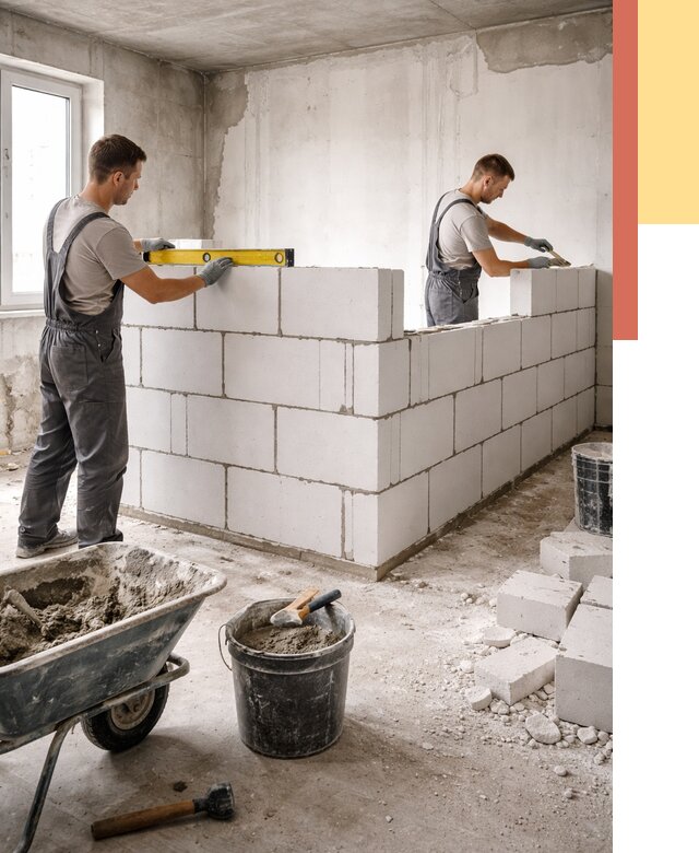 Кладка перегородок из ПГП в юбилейном от 2576 руб./м2 — монтаж и возведение под ключ | ОТДЕЛОЧНИК-Юбл