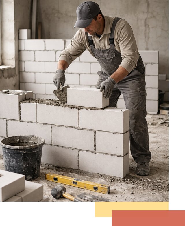 Кладка перегородок из силикатного блока в юбилейном