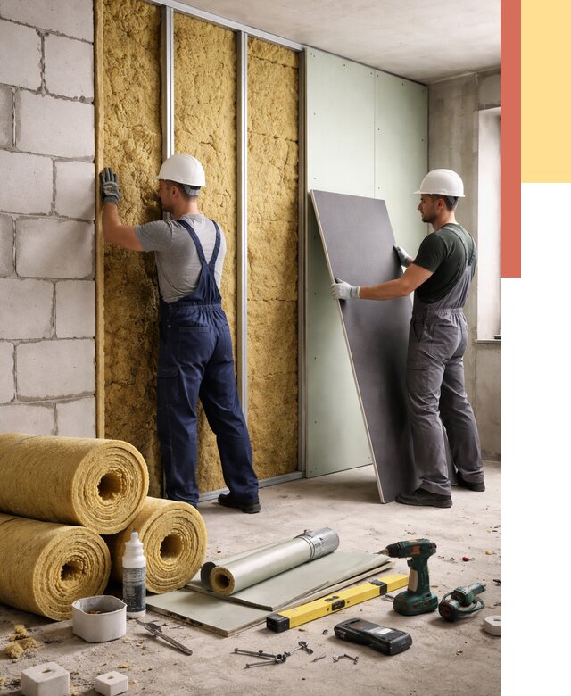 Шумоизоляция перегородок из блоков в юбилейном от 1906 руб./м² — быстро и недорого | ОТДЕЛОЧНИК-Юбл