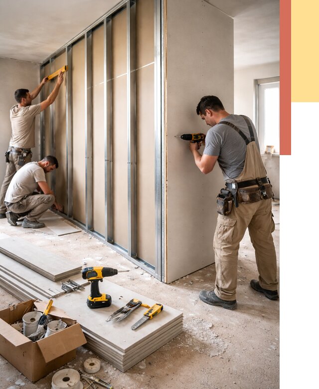 Монтаж однослойной перегородки из гипсокартона в юбилейном от 670 руб. | ОТДЕЛОЧНИК-Юбл