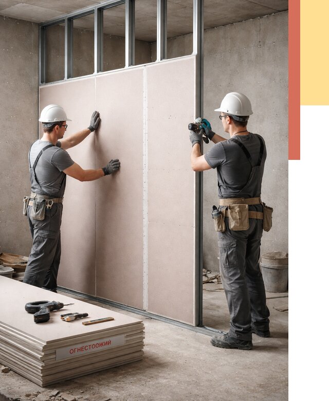 Перегородка из огнестойкого гипсокартона в юбилейном от 1906 руб. под ключ | ОТДЕЛОЧНИК-Юбл
