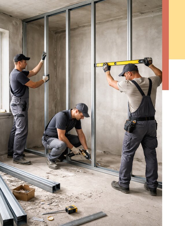 Монтаж каркаса перегородки из профиля в юбилейном от 773 руб. | ОТДЕЛОЧНИК-Юбл