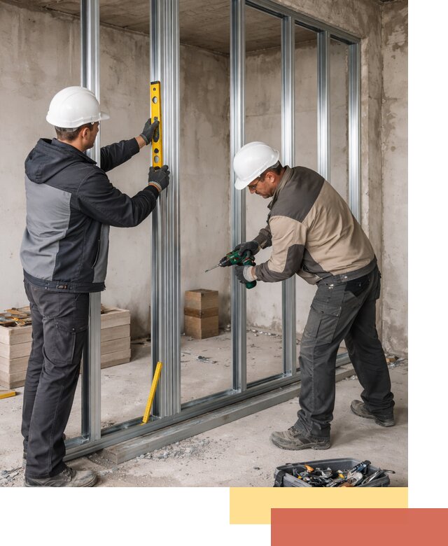 Монтаж каркаса перегородки из профиля в юбилейном