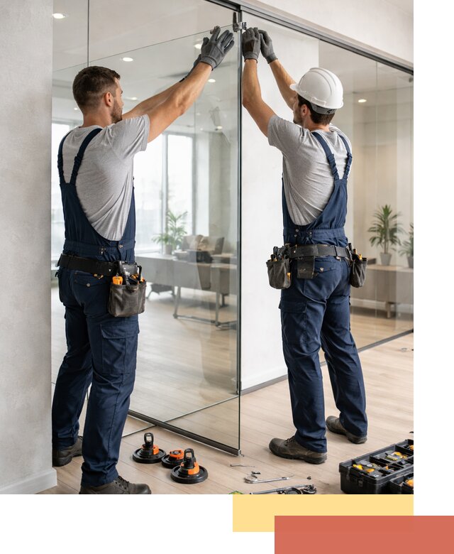 Безрамные стеклянные перегородки под ключ в юбилейном