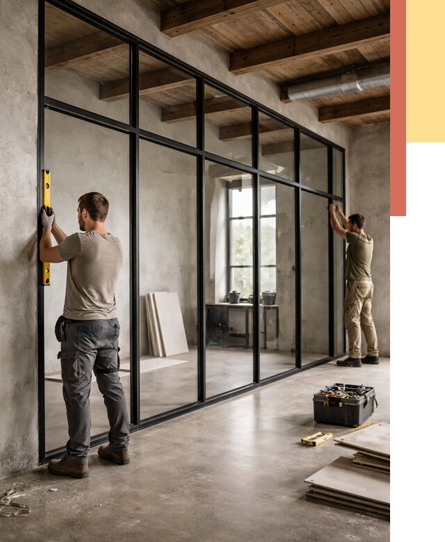 Стеклянные перегородки лофт в юбилейном от 10818 руб. под ключ | ОТДЕЛОЧНИК-Юбл