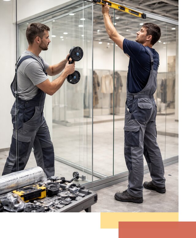 Стеклянные перегородки для магазинов в юбилейном — монтаж и установка