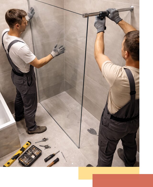 Стеклянные перегородки для душа в юбилейном — изготовление и монтаж