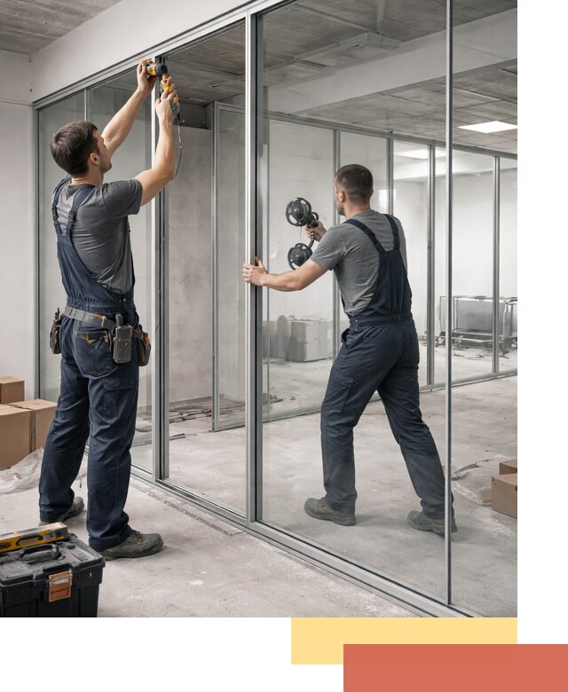 Алюминиевые перегородки со стеклом в юбилейном — изготовление и монтаж