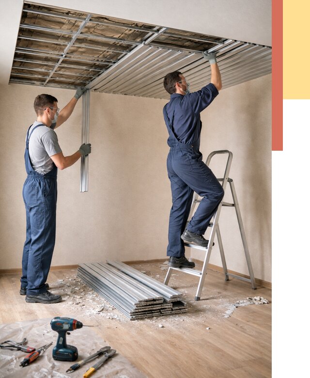 Демонтаж реечного потолка в юбилейном от 4636 руб. быстро и недорого | ОТДЕЛОЧНИК-Юбл