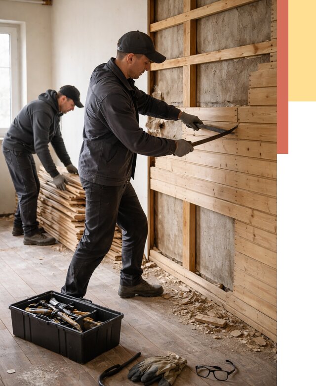 Демонтаж вагонки в юбилейном от 3915 руб/м2 — быстро и недорого | ОТДЕЛОЧНИК-Юбл