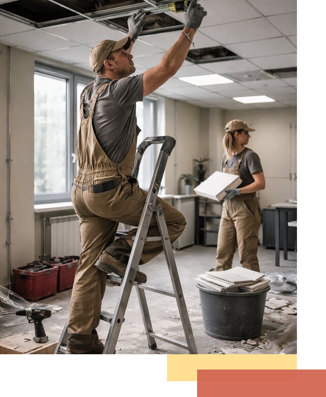 Ремонт потолка Армстронг и замена плит в юбилейном