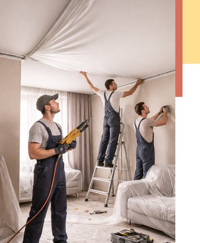 Установка натяжного потолка в юбилейном от 4636 руб. | Быстро и недорого — ОТДЕЛОЧНИК-Юбл