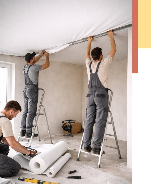 Монтаж тканевого натяжного потолка в юбилейном от 3606 руб. под ключ | ОТДЕЛОЧНИК-Юбл