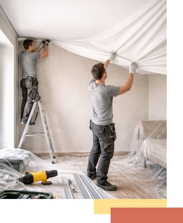 Монтаж тканевого натяжного потолка в юбилейном недорого и быстро