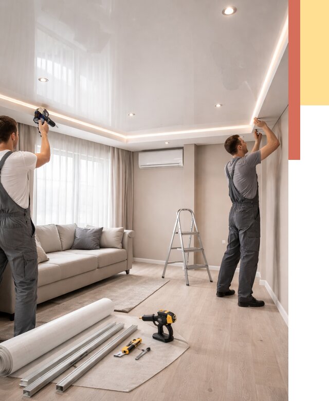 Монтаж глянцевого натяжного потолка в юбилейном от 773 руб. под ключ | ОТДЕЛОЧНИК-Юбл