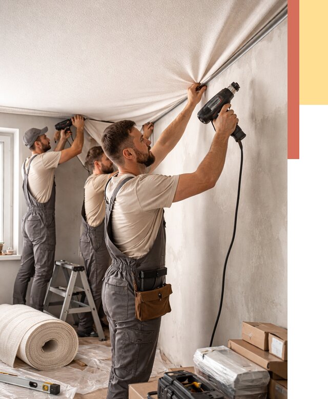 Монтаж фактурного натяжного потолка в юбилейном от 773 руб. — ОТДЕЛОЧНИК-Юбл