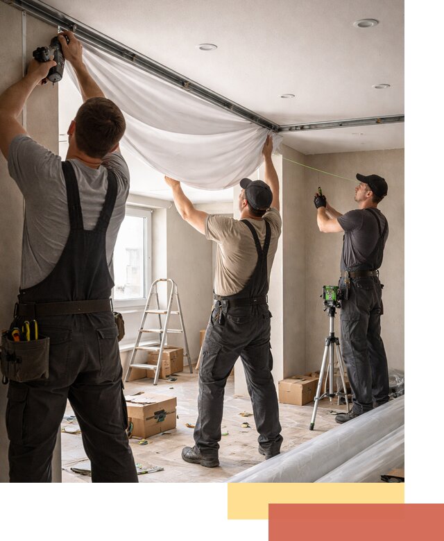 Монтаж парящего натяжного потолка под ключ в юбилейном