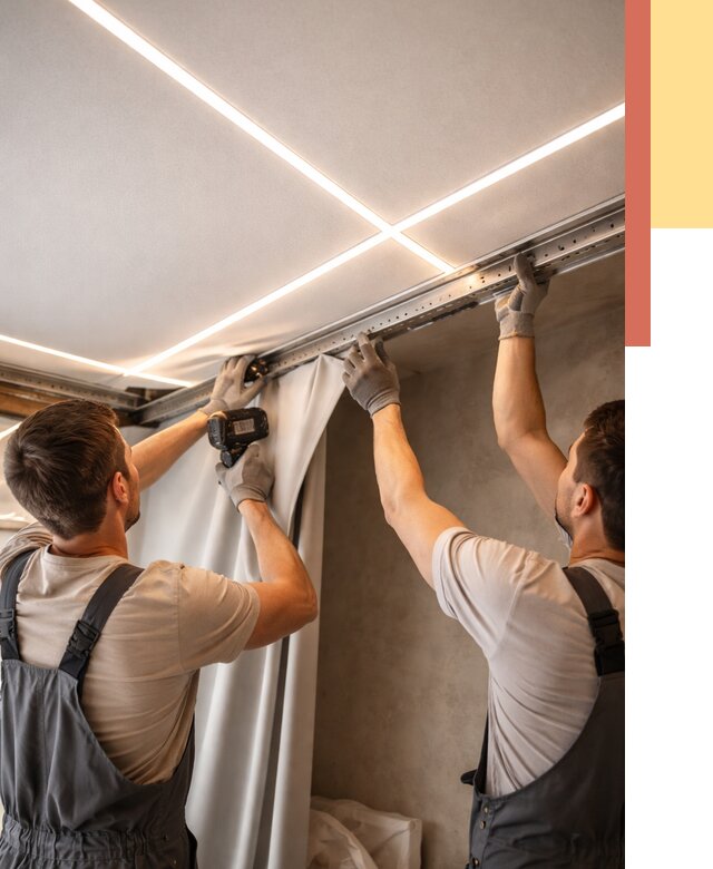 Монтаж натяжного потолка со световыми линиями в юбилейном от 1236 руб. | ОТДЕЛОЧНИК-Юбл