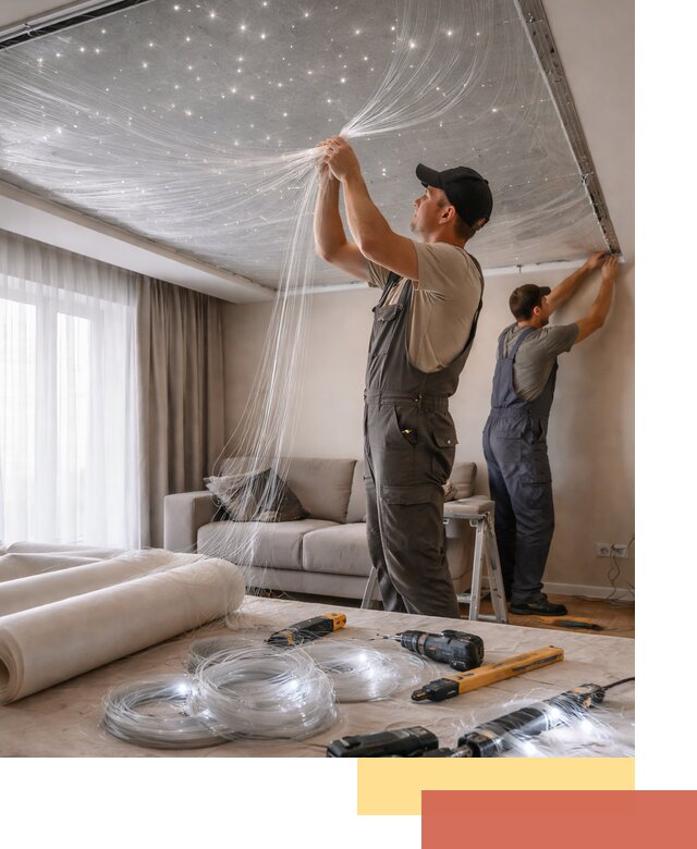 Монтаж натяжного потолка «Звездное небо» в юбилейном