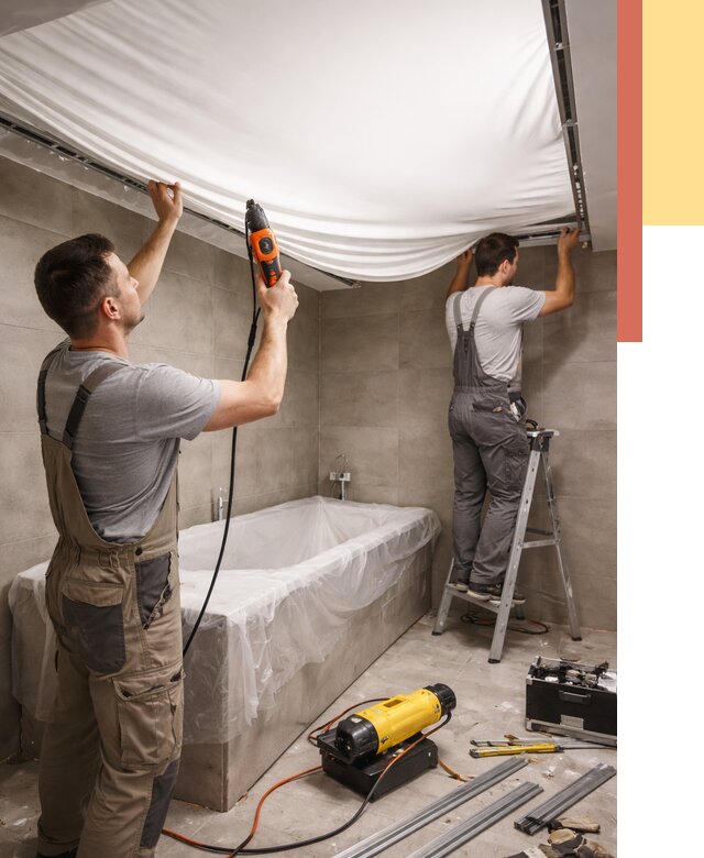 Монтаж натяжного потолка в ванной в юбилейном от 1236 руб. под ключ | ОТДЕЛОЧНИК-Юбл