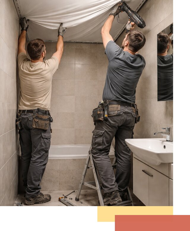 Монтаж натяжного потолка в ванной в юбилейном быстро и качественно