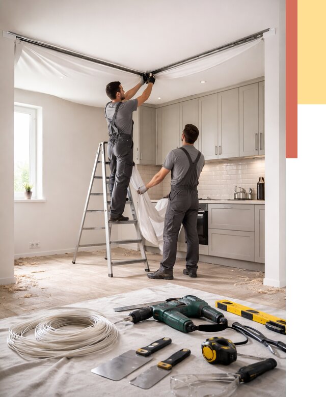 Установка натяжного потолка на кухне в юбилейном от 2473 руб. | ОТДЕЛОЧНИК-Юбл