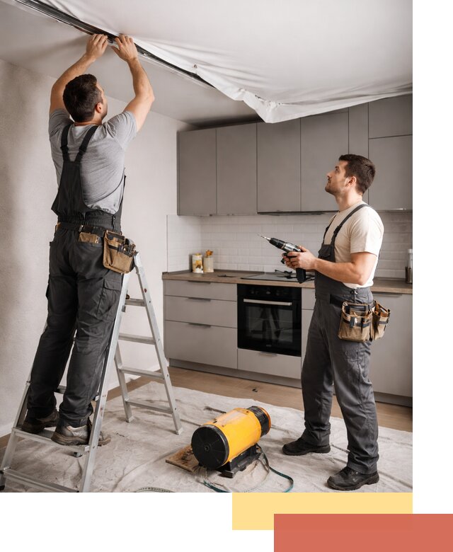 Монтаж натяжного потолка на кухне в юбилейном