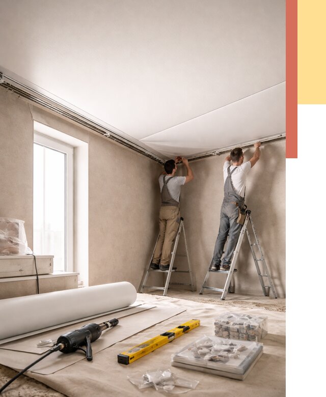 Монтаж натяжного потолка в спальне в юбилейном от 3915 руб. под ключ | ОТДЕЛОЧНИК-Юбл