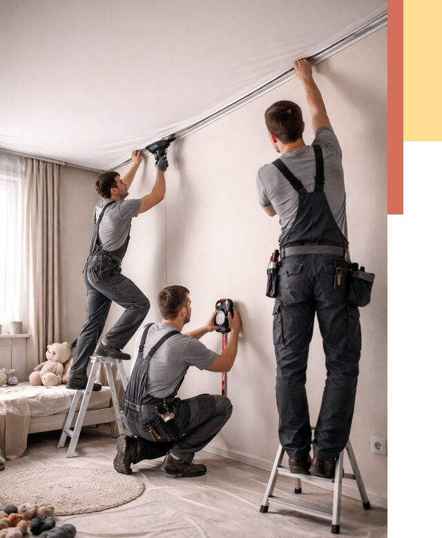 Монтаж натяжного потолка в детской в юбилейном от 3606 руб. — быстро и недорого | ОТДЕЛОЧНИК-Юбл