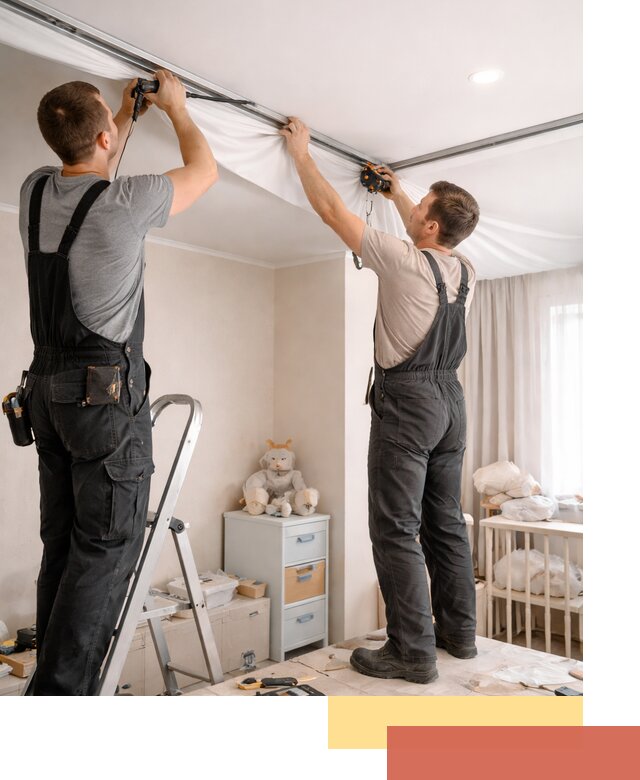 Монтаж натяжного потолка в детской комнате в юбилейном