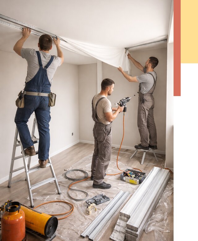 Монтаж натяжного потолка в студии в юбилейном от 5667 руб. — быстро и недорого | ОТДЕЛОЧНИК-Юбл