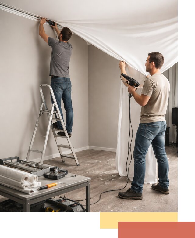 Монтаж натяжного потолка в студии в юбилейном