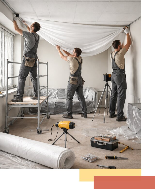 Монтаж натяжного потолка в офисе в юбилейном